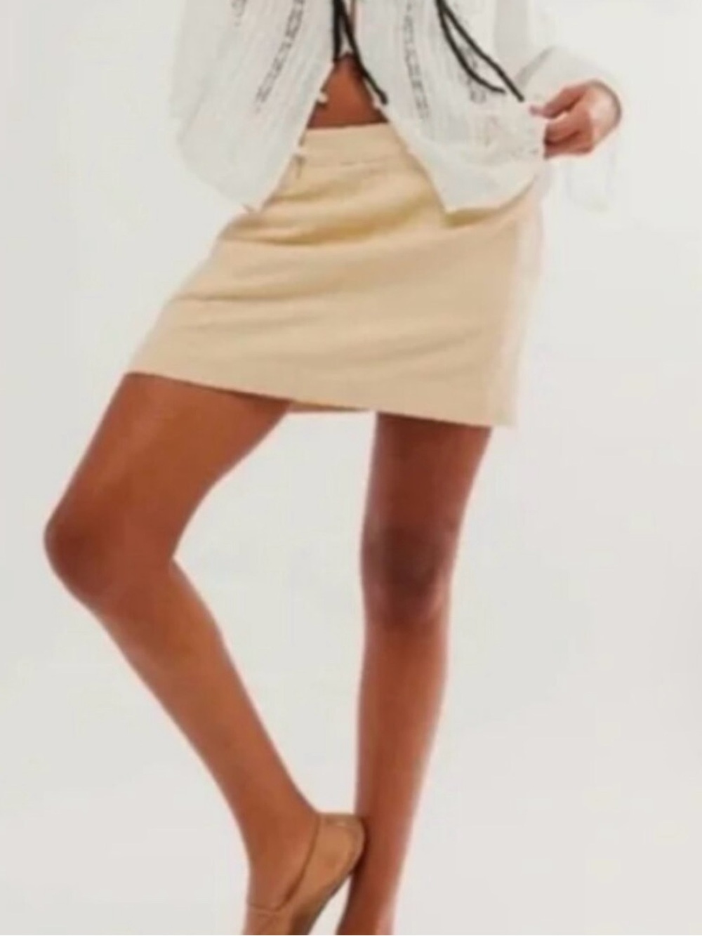Free People Can’t Blame Me Linen Blend Mini Skirt Tan Size 4 NWT